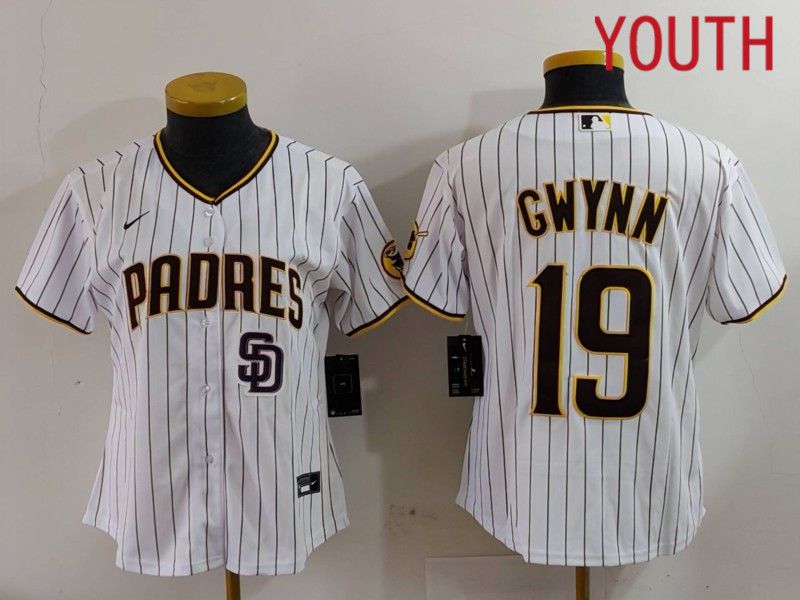 Youth San Diego Padres #19 Gwynn White Stripe Game 2024 Nike MLB Jersey style 1->women nfl jersey->Women Jersey
